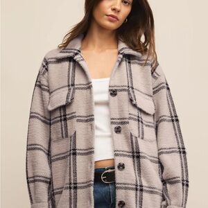Z Supply Plaid Black and Gray Teddy Jacket